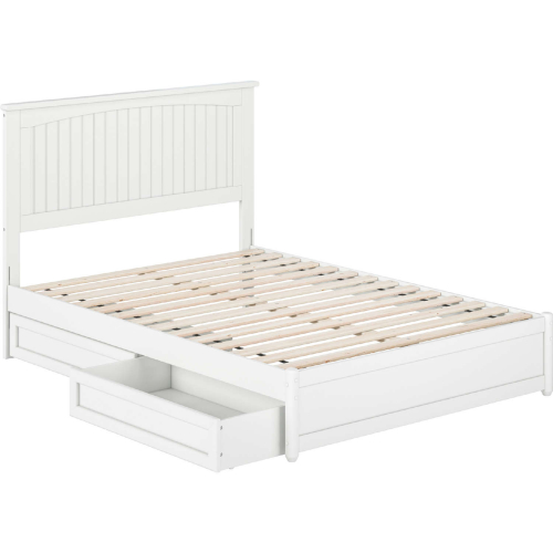 Malta Full Platform Bed w/ Panel Footboard, Drawers & Charging in White