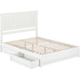 Malta Queen Platform Bed with Panel Footboard, Drawers & Charging in White