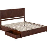 Malta King Platform Bed w/ Panel Footboard, Drawers & Charging in Walnut Finish