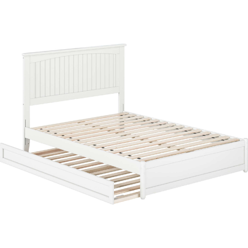 Malta Full Platform Bed w/ Panel Footboard, Twin Trundle & Charging in White