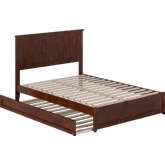 Malta Full Platform Bed w/ Panel Footboard, Twin Trundle & Charging in Walnut Finish