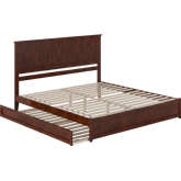 Malta King Platform Bed w/ Panel Footboard, Twin XL Trundle & Charging in Walnut Finish