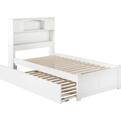 Newport Twin Extra Long Bed w/ Footboard & Twin Extra Long Trundle in White