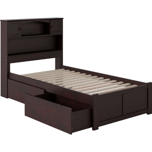 Newport Twin XL Bed w/ Flat Panel Footboard & 2 Under Bed Drawers in Espresso