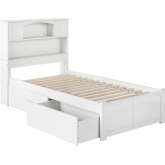 Newport Twin XL Bed w/ Flat Panel Footboard & 2 Under Bed Drawers in White