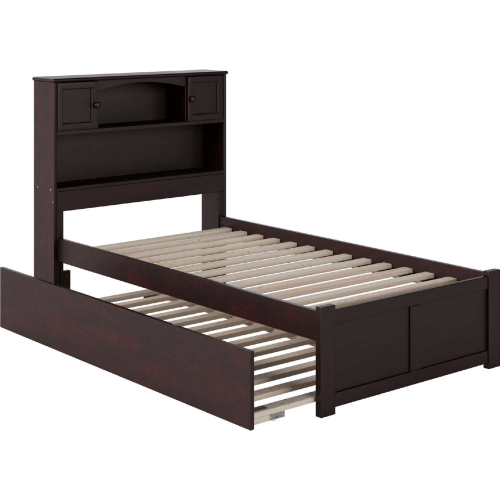 Newport Bookcase Twin Bed w/ Flat Panel Footboard & Urban Trundle in Espresso