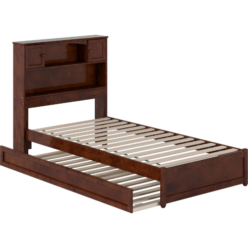 Hadley Twin XL Platform Bed w/ Panel Footboard, Twin XL Trundle & Charging in Walnut Finish