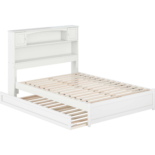 Hadley Full Platform Bed w/ Panel Footboard, Twin Trundle & Charging in White