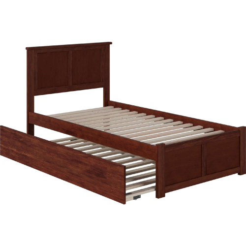 Madison Twin Extra Long Bed w/ Footboard & Twin Extra Long Trundle in Walnut