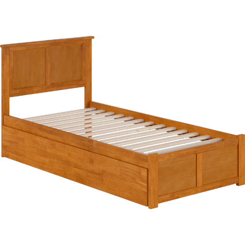 Madison Twin XL Platform Bed with Footboard & Twin XL Trundle in Light Toffee