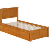 Madison Twin XL Platform Bed with Footboard & Twin XL Trundle in Light Toffee