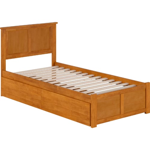 Madison Twin XL Platform Bed w/ Footboard & 2 Drawers in Light Toffee