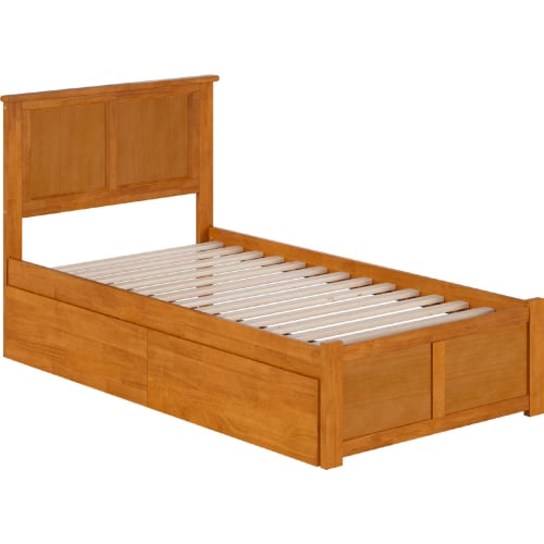 Madison Twin Platform Bed w/ Footboard & 2 Drawers in Light Toffee