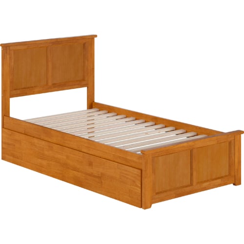 Madison Twin Platform Bed w/ Footboard & Twin Trundle in Light Toffee