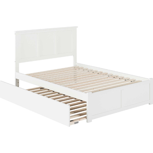 Madison Full Bed with Flat Panel Footboard & Urban Trundle in White