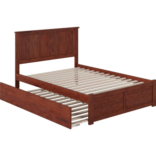 Madison Full Bed w/ Flat Panel Footboard & Urban Trundle in Antique Walnut