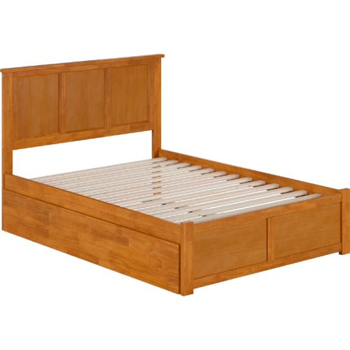 Madison Full Platform Bed w/ Footboard & Full Trundle in Light Toffee