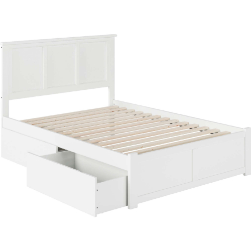 Madison Full Bed with Flat Panel Footboard & 2 Urban Bed Drawers in White