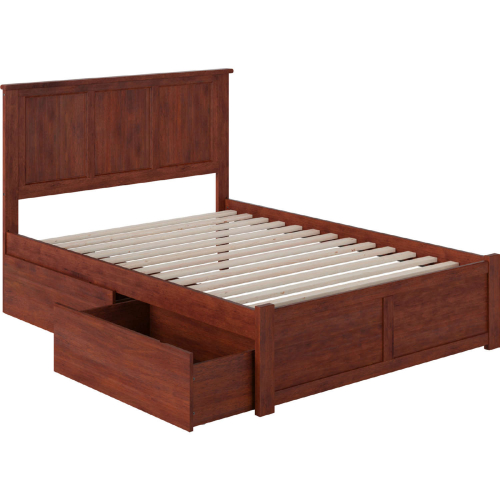 Madison Full Bed w/ Flat Panel Footboard & 2 Urban Bed Drawers in Antique Walnut