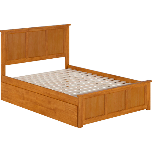 Madison Full Platform Bed with Footboard & Twin Trundle in Light Toffee