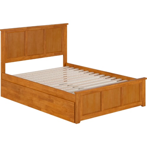 Madison Full Platform Bed w/ Footboard & Full Trundle in Light Toffee