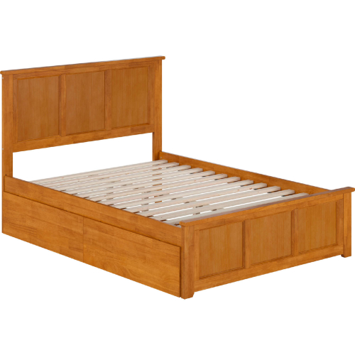 Madison Full Platform Bed w/ Footboard & 2 Drawers in Light Toffee