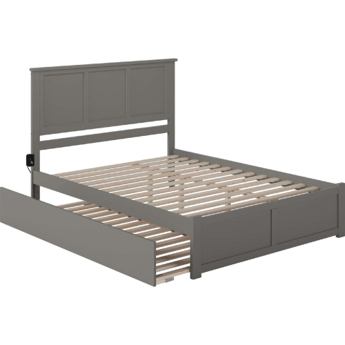 Madison Queen Platform Bed, Footboard, Turbo Charger & Twin XL Trundle in Grey