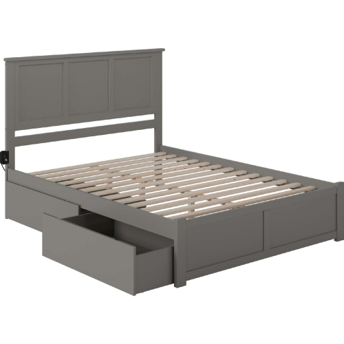 Madison Queen Bed with Flat Panel Footboard & 2 Urban Bed Drawers in Atlantic Grey