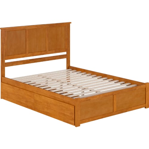 Madison Queen Platform Bed w/ Footboard & 2 Drawers in Light Toffee