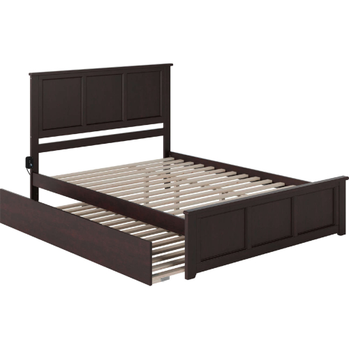 Madison Queen Platform Bed, Match Footboard, Turbo Charger & Twin XL Trundle in Espresso