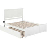 Madison Queen Platform Bed, Match Footboard, Turbo Charger & Twin XL Trundle in White