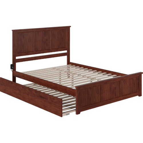 Madison Queen Platform Bed, Match Footboard, Turbo Charger & Twin XL Trundle in Walnut