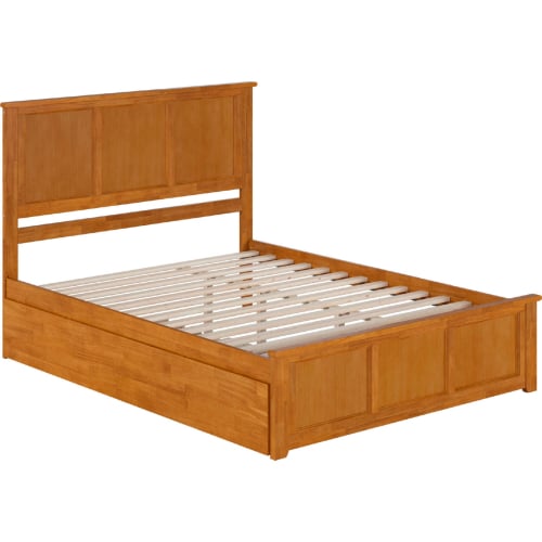 Madison Queen Platform Bed w/ Footboard & Twin XL Trundle in Light Toffee