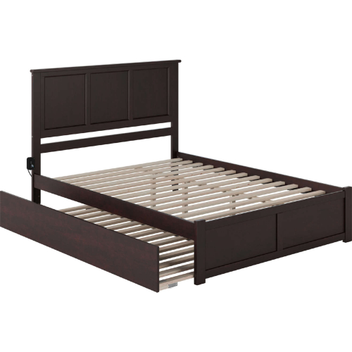 Madison King Platform Bed w/ Footboard & Twin XL Trundle in Espresso Finish Wood