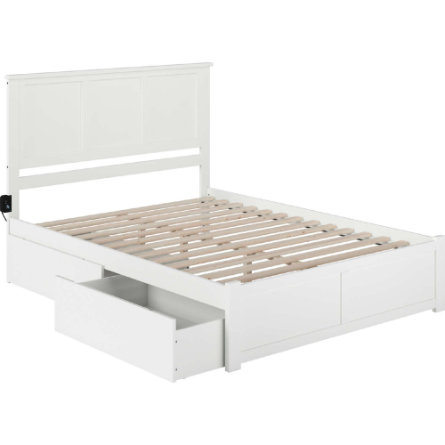 Madison King Bed w/ Flat Panel Footboard & 2 Urban Bed Drawers in White