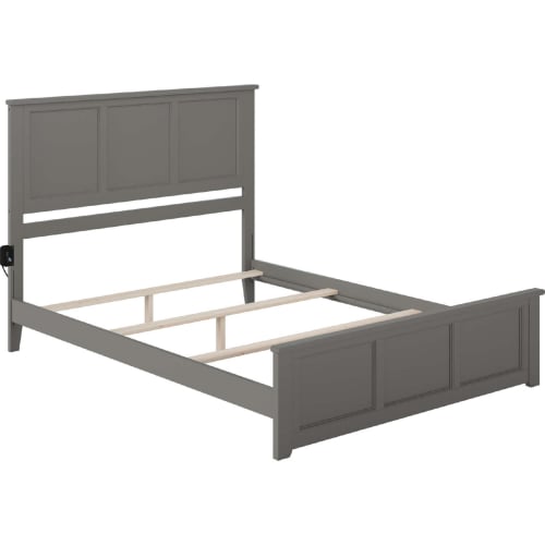 Madison King Foundation Bed Frame w/ Footboard & USB Charger in Grey