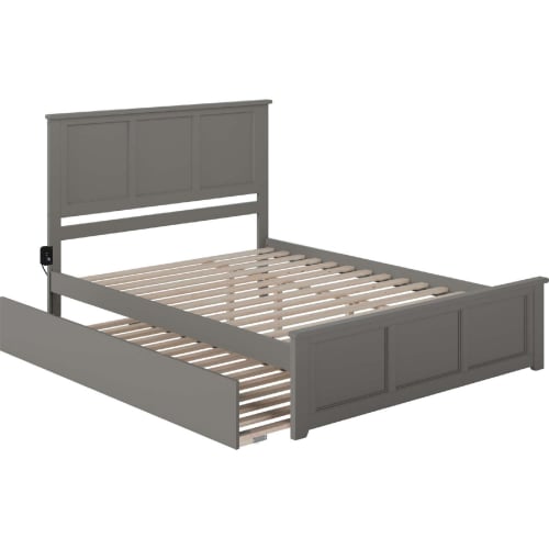 Madison King Platform Bed with Footboard, Twin XL Trundle & Charging in Grey