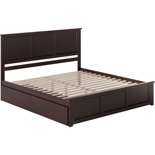 Madison King Platform Bed w/ Footboard, 2 Drawers & Charging in Espresso