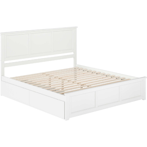 Madison King Platform Bed w/ Footboard, 2 Drawers & Charging in White