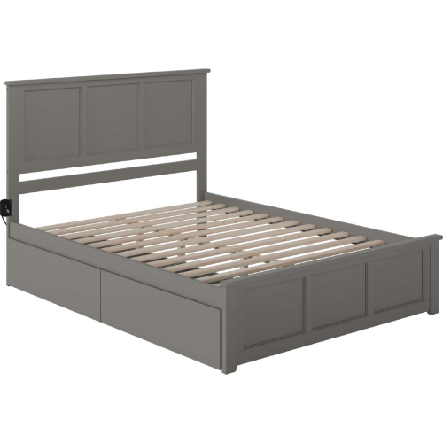 Madison King Platform Bed w/ Footboard, 2 Drawers & Charging in Grey