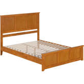 Charlotte Queen Low Profile Platform Bed w/ USB & Matching Footboard in Light Toffee Finish