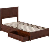 Felicity Twin XL Platform Bed w/ Panel Footboard, Drawers & Charging in Walnut Finish