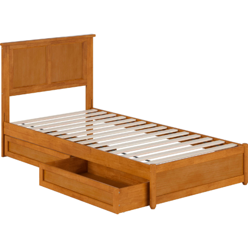 Felicity Twin XL Platform Bed w/ Panel Footboard, Drawers & Charging in Light Toffee