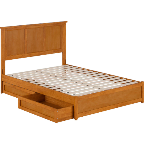 Felicity Full Platform Bed with Panel Footboard, Drawers & Charging in Light Toffee