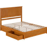 Felicity Queen Platform Bed w/ Panel Footboard, Drawers & Charging in Light Toffee