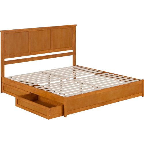 Felicity King Platform Bed with Panel Footboard, Drawers & Charging in Light Toffee