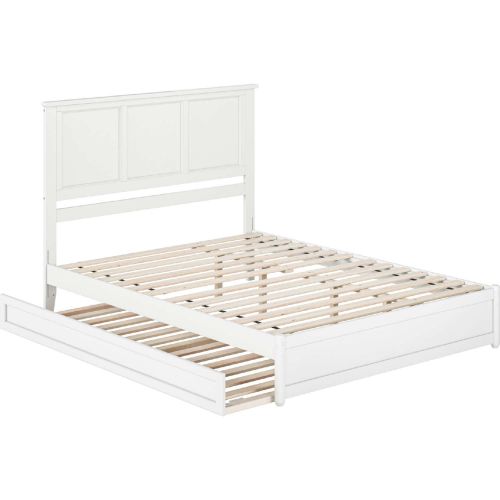 Felicity Queen Platform Bed with Panel Footboard, Twin XL Trundle & Charging in White