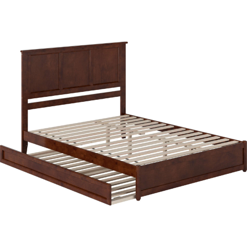 Felicity Queen Platform Bed w/ Panel Footboard, Twin XL Trundle & Charging in Walnut Finish