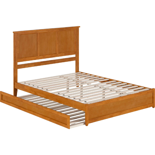 Felicity Queen Platform Bed w/ Panel Footboard, Twin XL Trundle & Charging in Light Toffee