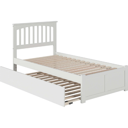 Mission Twin Extra Long Bed w/ Footboard & Twin Extra Long Trundle in White